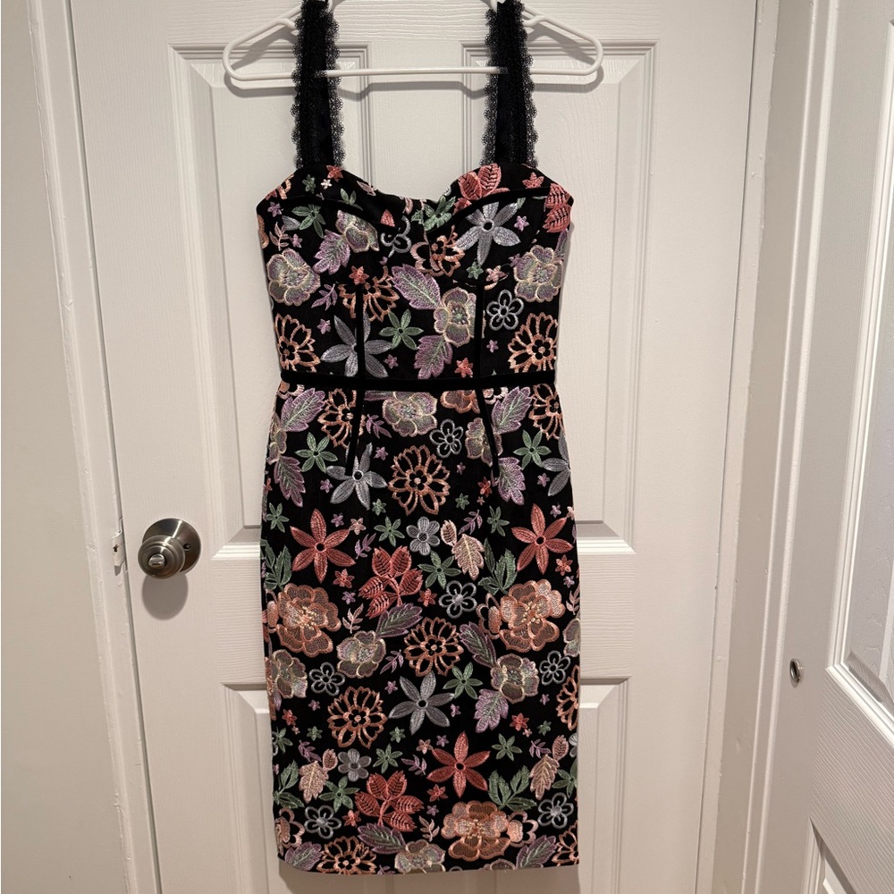 Bronx and Banco - Black Dress with Multicolor Floral Embroidery